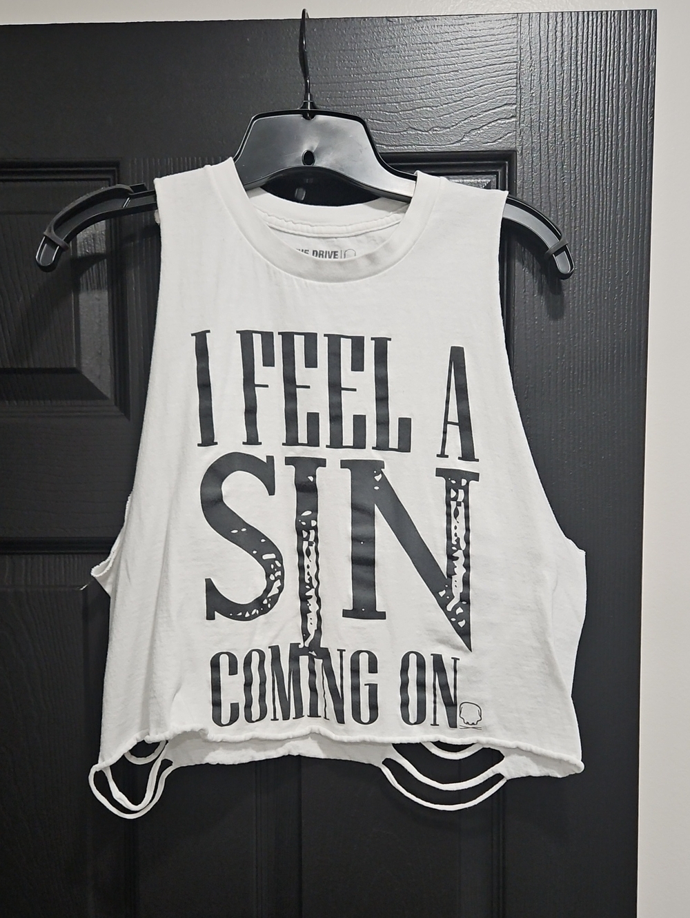 White Graphic Crop Tank Top - Bold 'I FEEL A SIN' Print